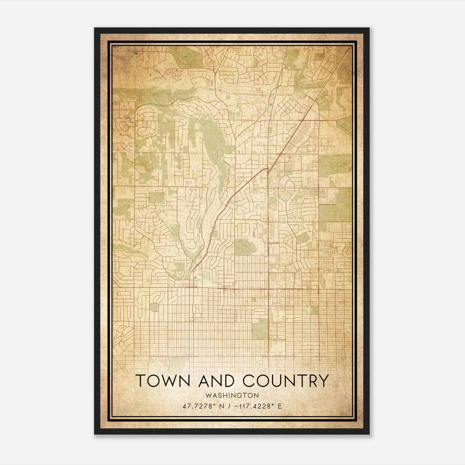 Vintage Town And Country Washington Map Poster, Modern Home Decor Wall Art Print