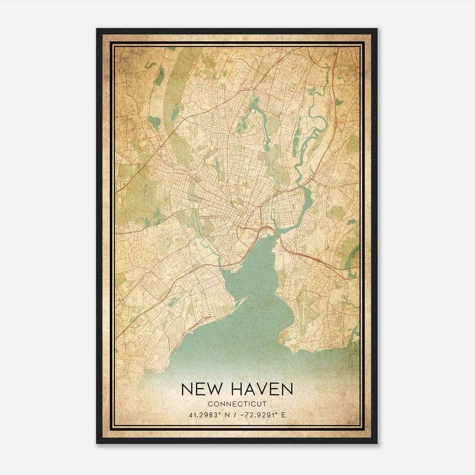Vintage New Haven Connecticut Map Poster, Modern Home Decor Wall Art Print