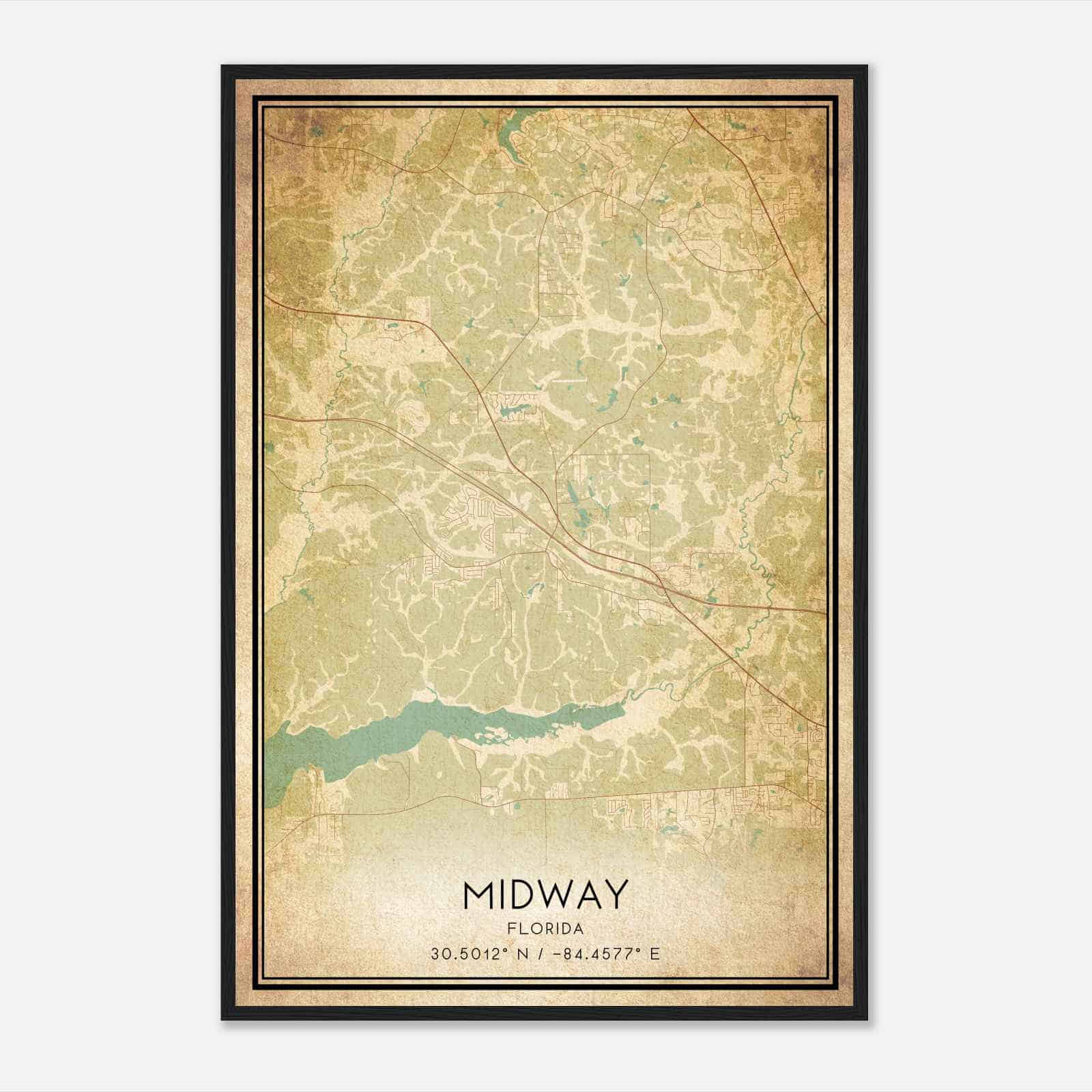 Vintage Midway Florida Map Poster, Modern Home Decor Wall Art Print