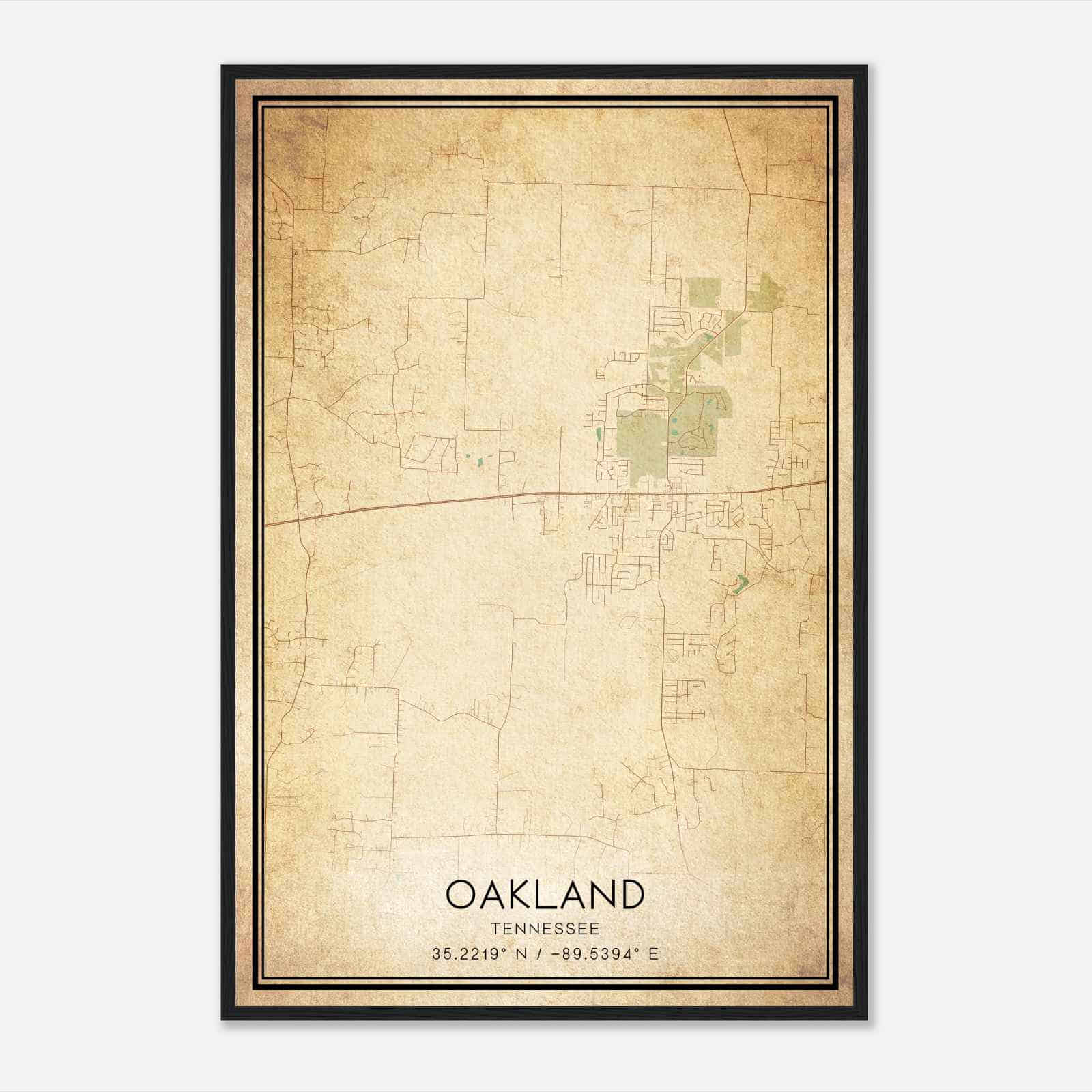 Vintage Oakland Tennessee Map Poster, Modern Home Decor Wall Art Print