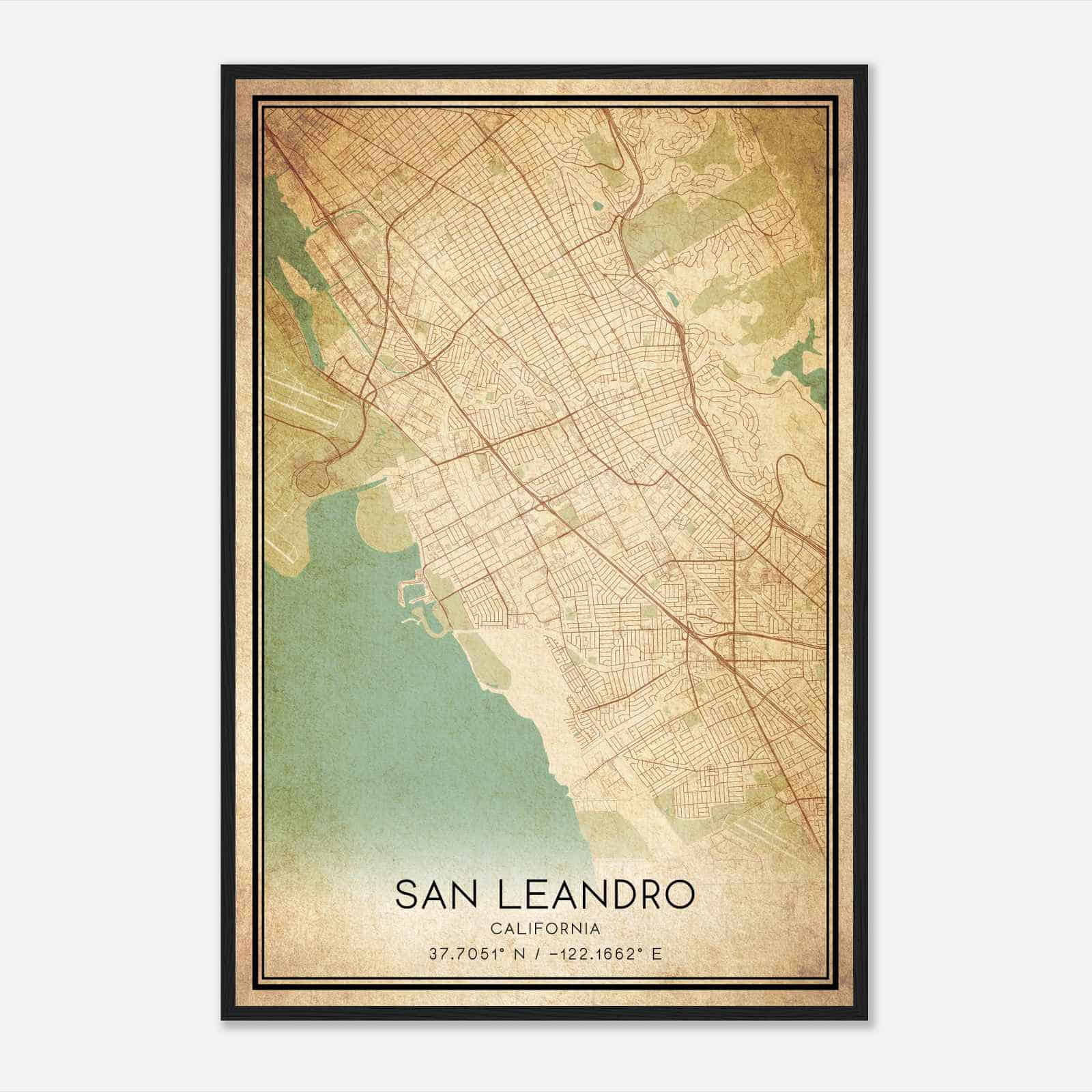 Vintage San Leandro California Map Poster, Modern Home Decor Wall Art Print