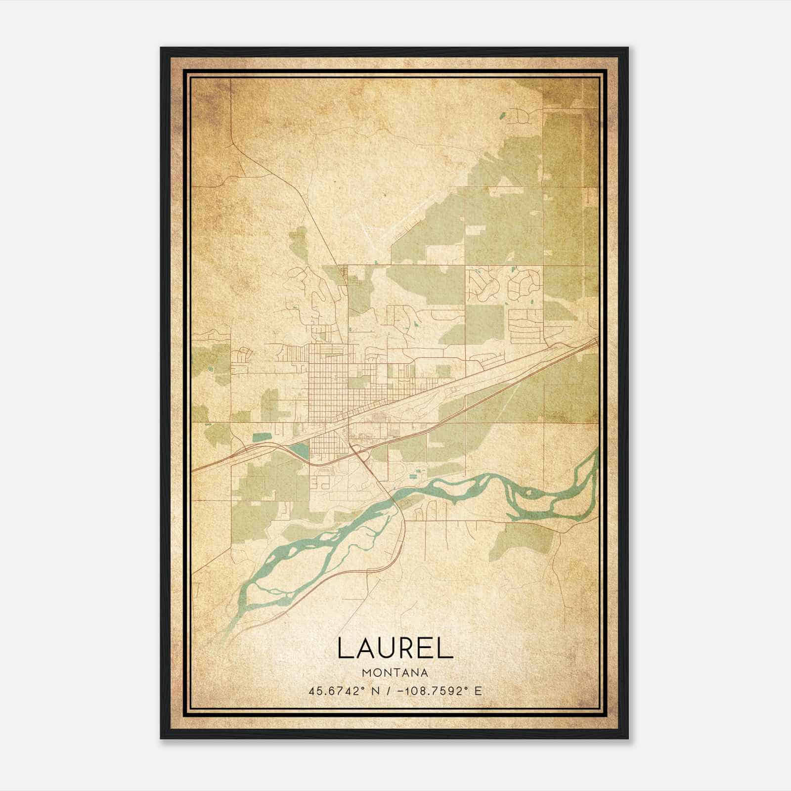 Vintage Laurel Montana Map Poster, Modern Home Decor Wall Art Print