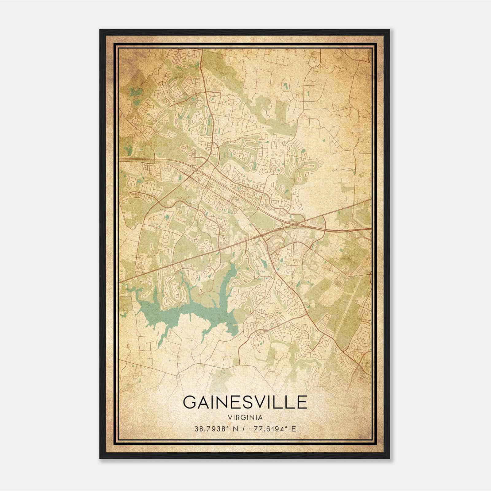 Vintage Gainesville Virginia Map Poster, Modern Home Decor Wall Art Print