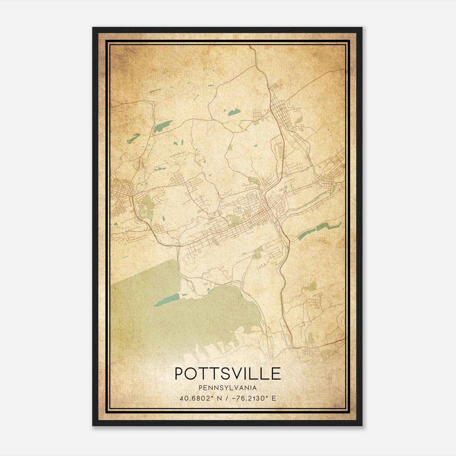 Vintage Pottsville Pennsylvania Map Poster, Modern Home Decor Wall Art Print