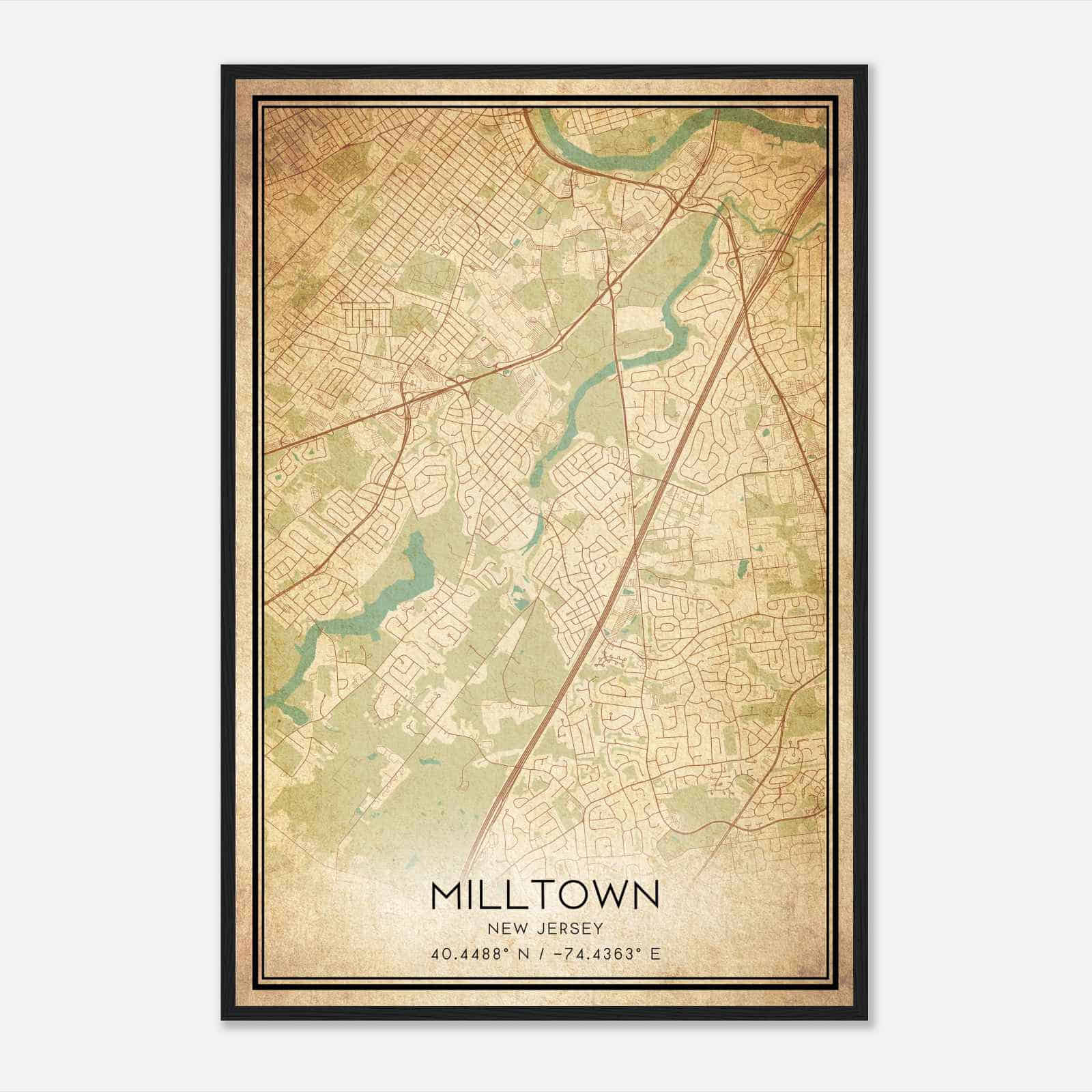 Vintage Milltown New Jersey Map Poster, Modern Home Decor Wall Art Print Vintage Milltown New Jersey Map Poster, Modern Home Decor Wall Art Print