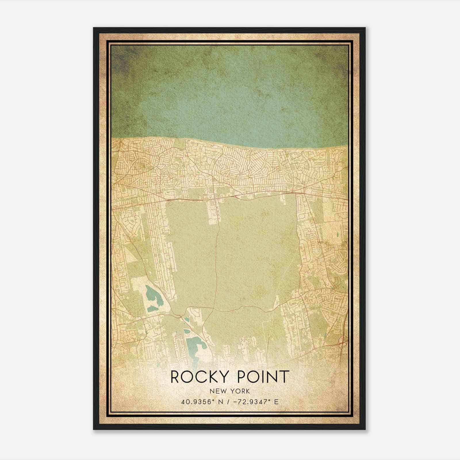 Vintage Rocky Point New York Map Poster, Modern Home Decor Wall Art Print