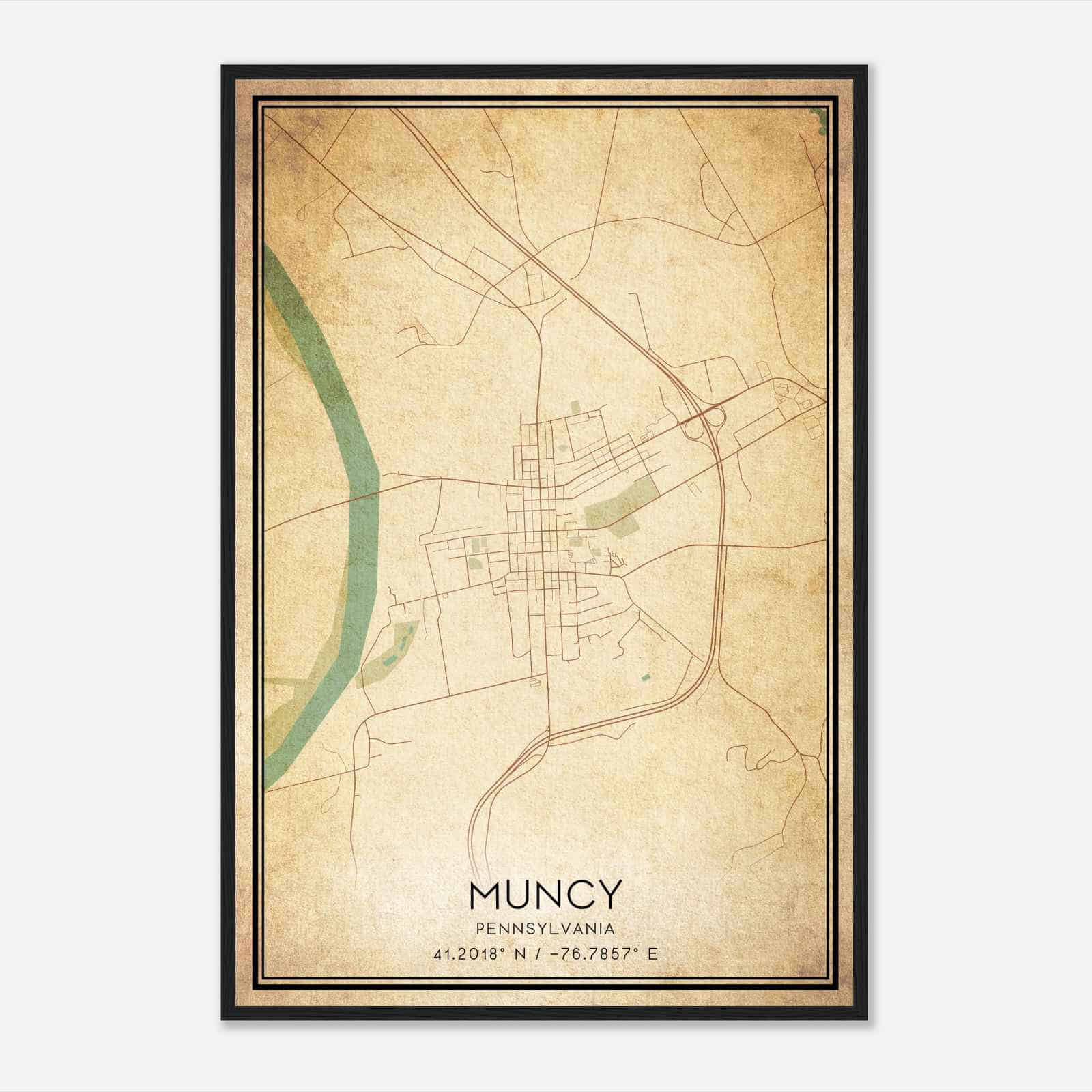 Vintage Muncy Pennsylvania Map Poster, Modern Home Decor Wall Art Print
