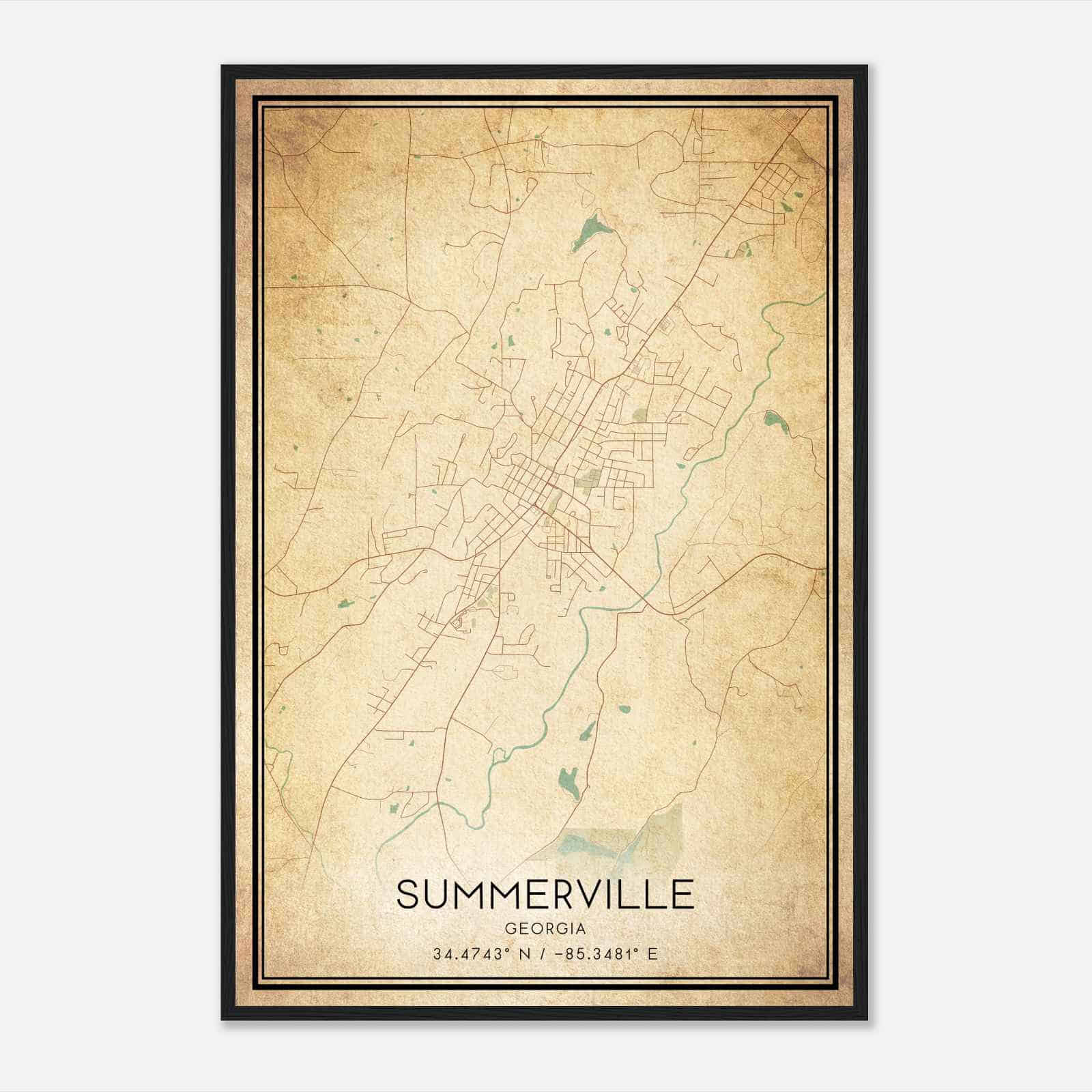 Vintage Summerville Georgia Map Poster, Modern Home Decor Wall Art Print