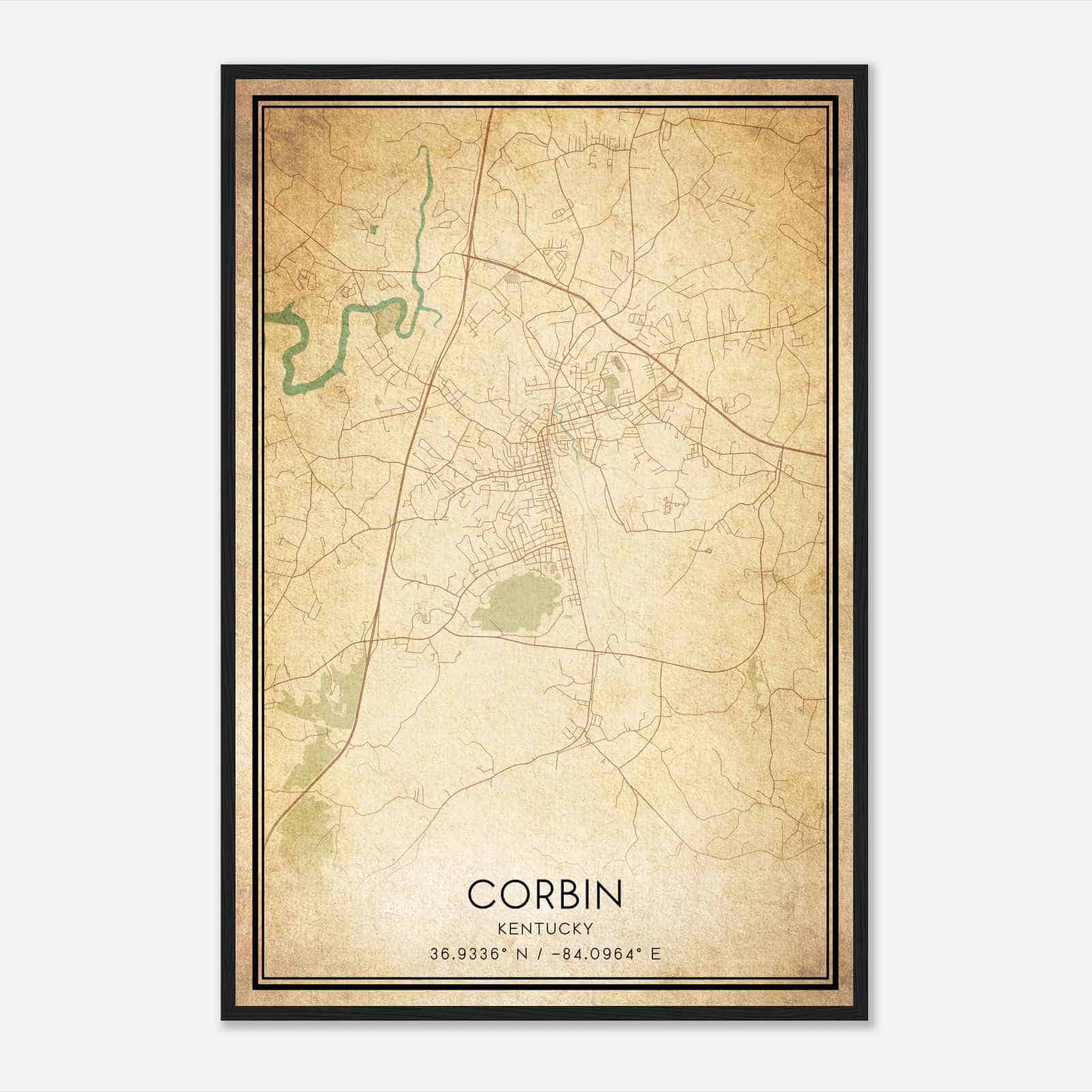 Vintage Corbin Kentucky Map Poster, Modern Home Decor Wall Art Print