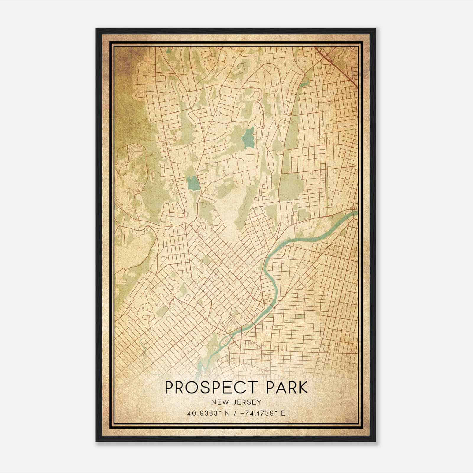 Vintage Prospect Park New Jersey Map Poster, Modern Home Decor Wall Art Print