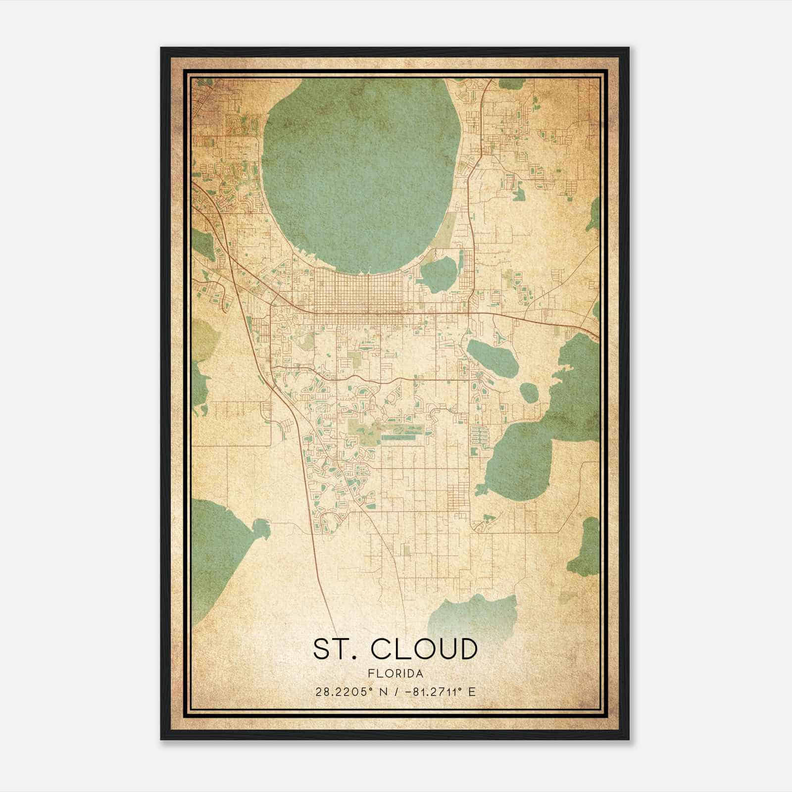 Vintage St. Cloud Florida Map Poster, Modern Home Decor Wall Art Print