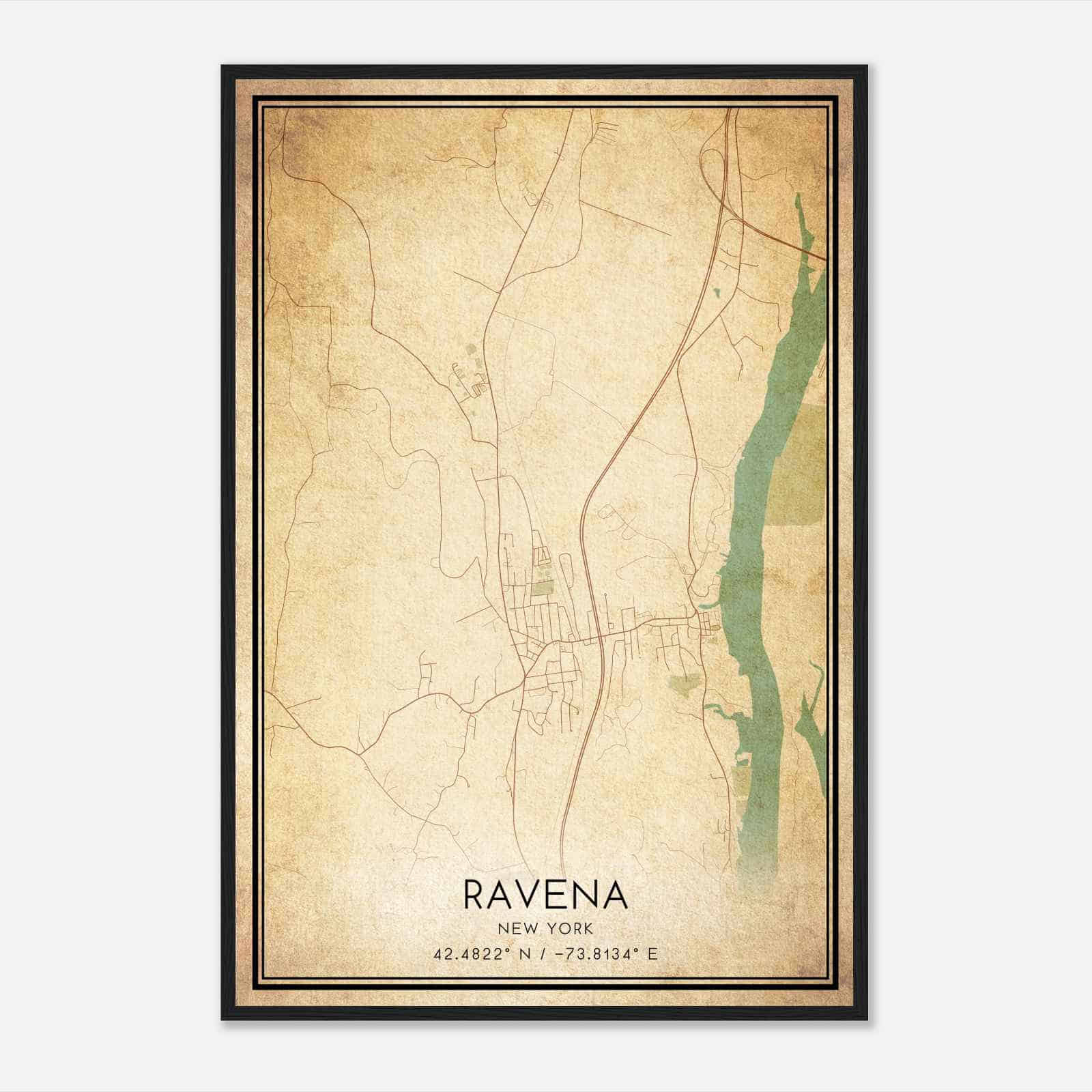 Vintage Ravena New York Map Poster, Modern Home Decor Wall Art Print