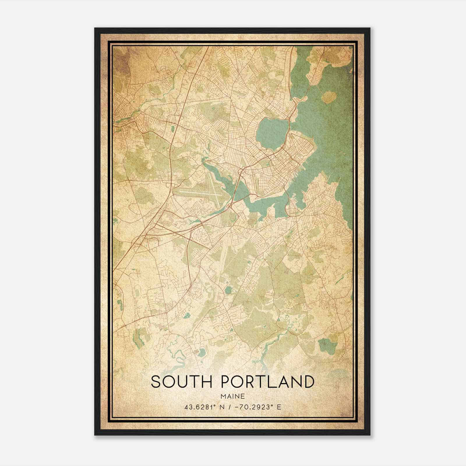 Vintage South Portland Maine Map Poster, Modern Home Decor Wall Art Print