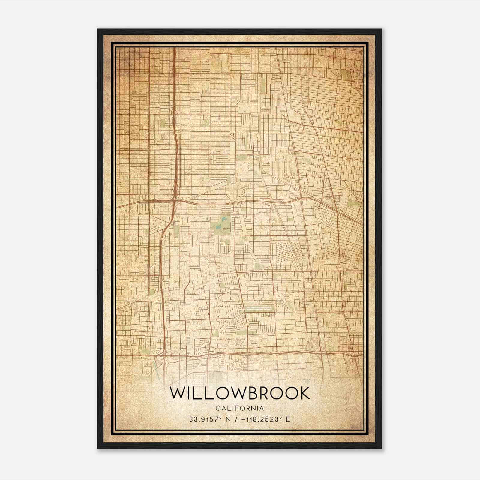 Vintage Willowbrook California Map Poster, Modern Home Decor Wall Art Print