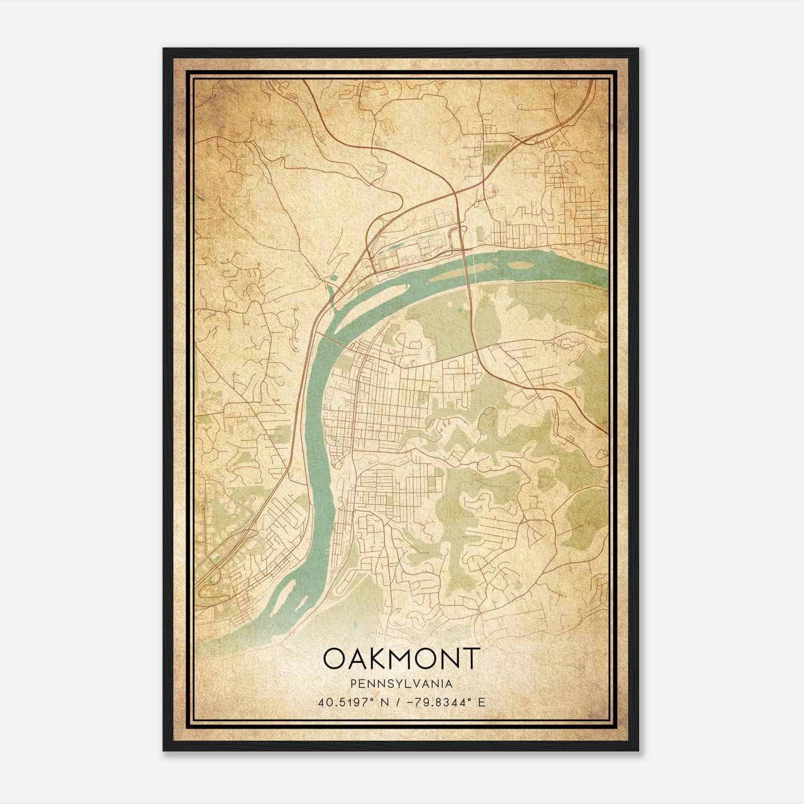 Vintage Oakmont Pennsylvania Map Poster, Modern Home Decor Wall Art Print