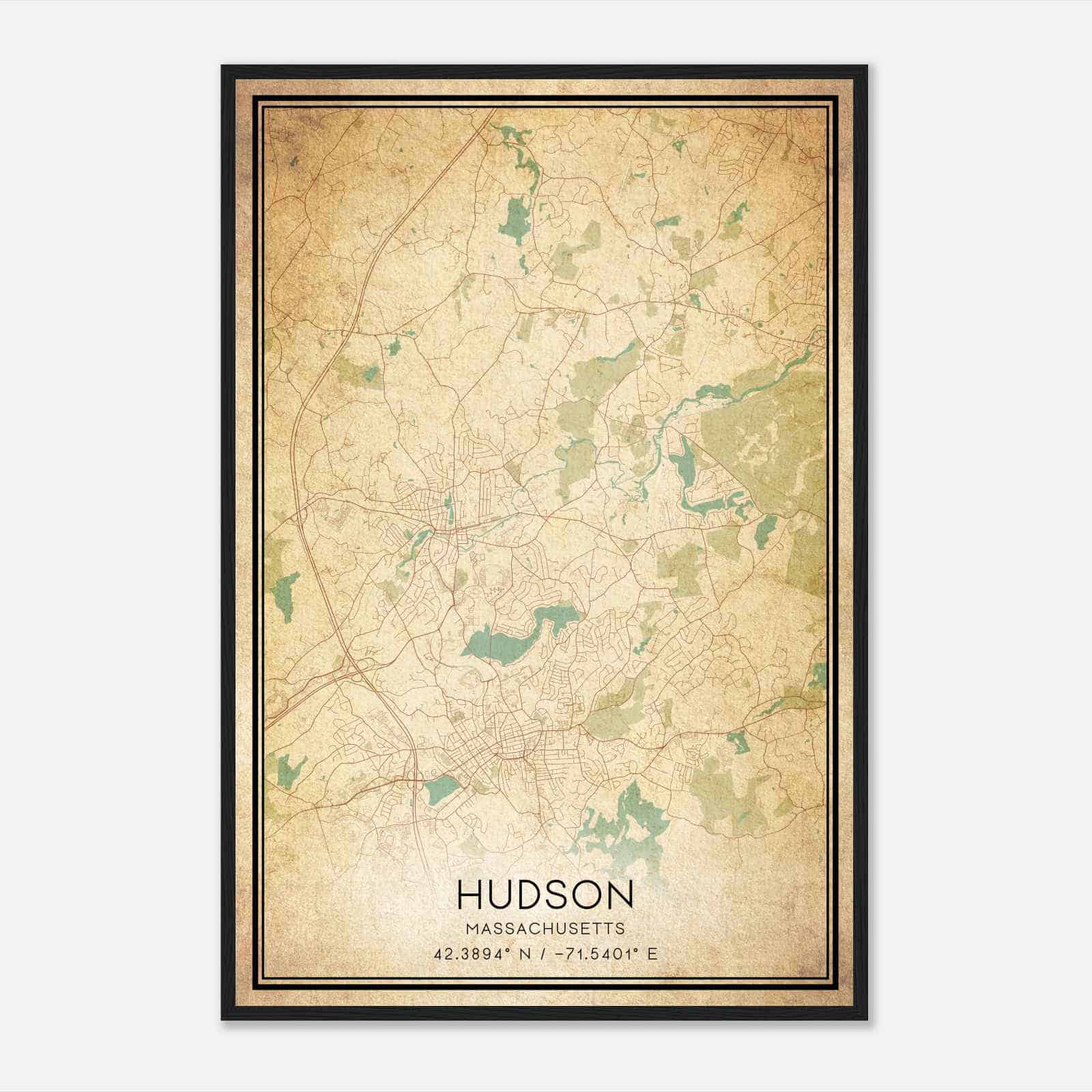 Vintage Hudson Massachusetts Map Poster, Modern Home Decor Wall Art Print