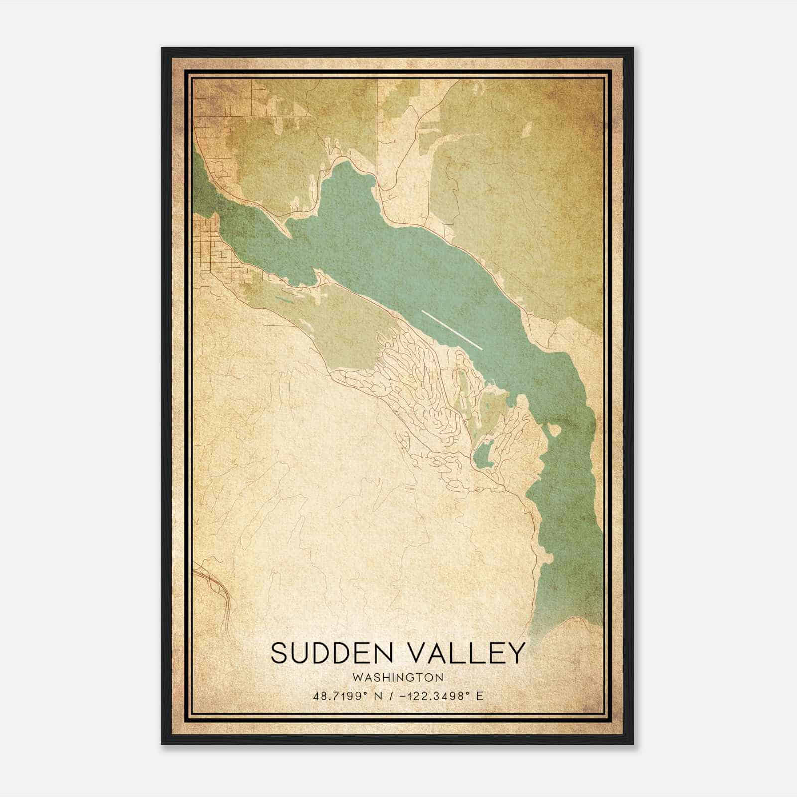 Vintage Sudden Valley Washington Map Poster, Modern Home Decor Wall Art Print