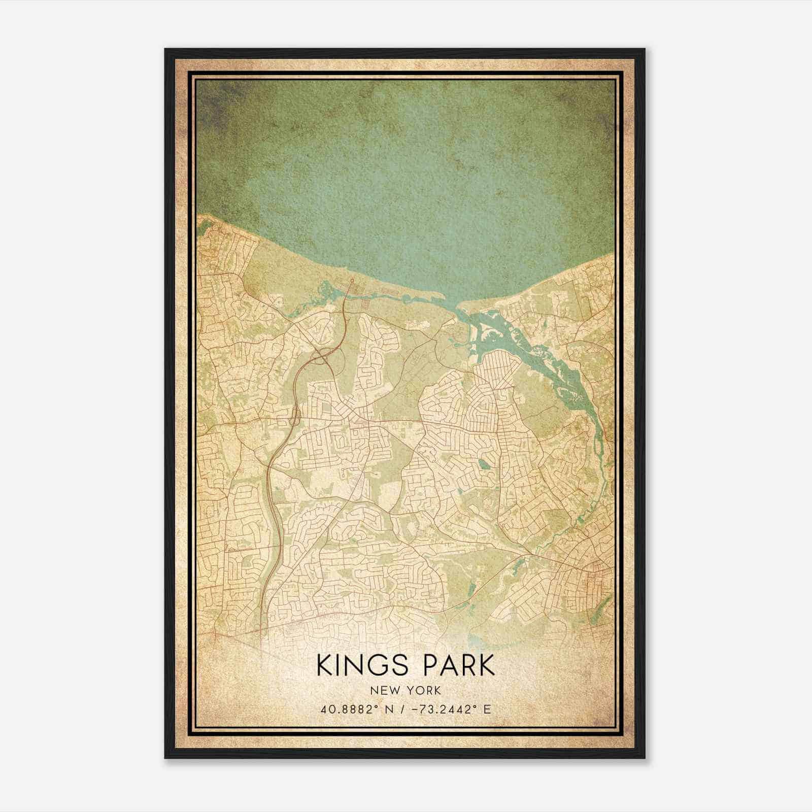 Vintage Kings Park New York Map Poster, Modern Home Decor Wall Art Print