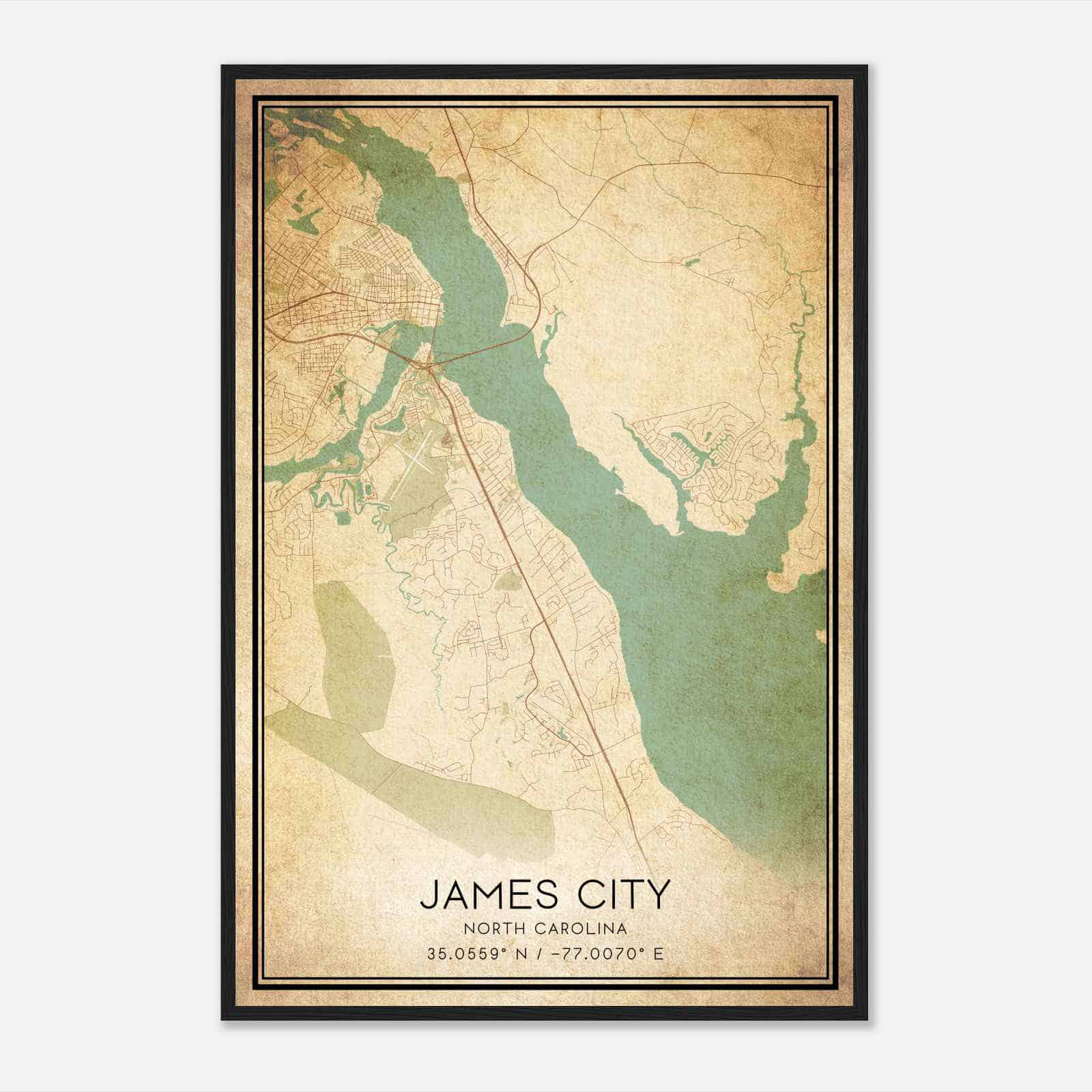 Vintage James City North Carolina Map Poster, Modern Home Decor Wall Art Print