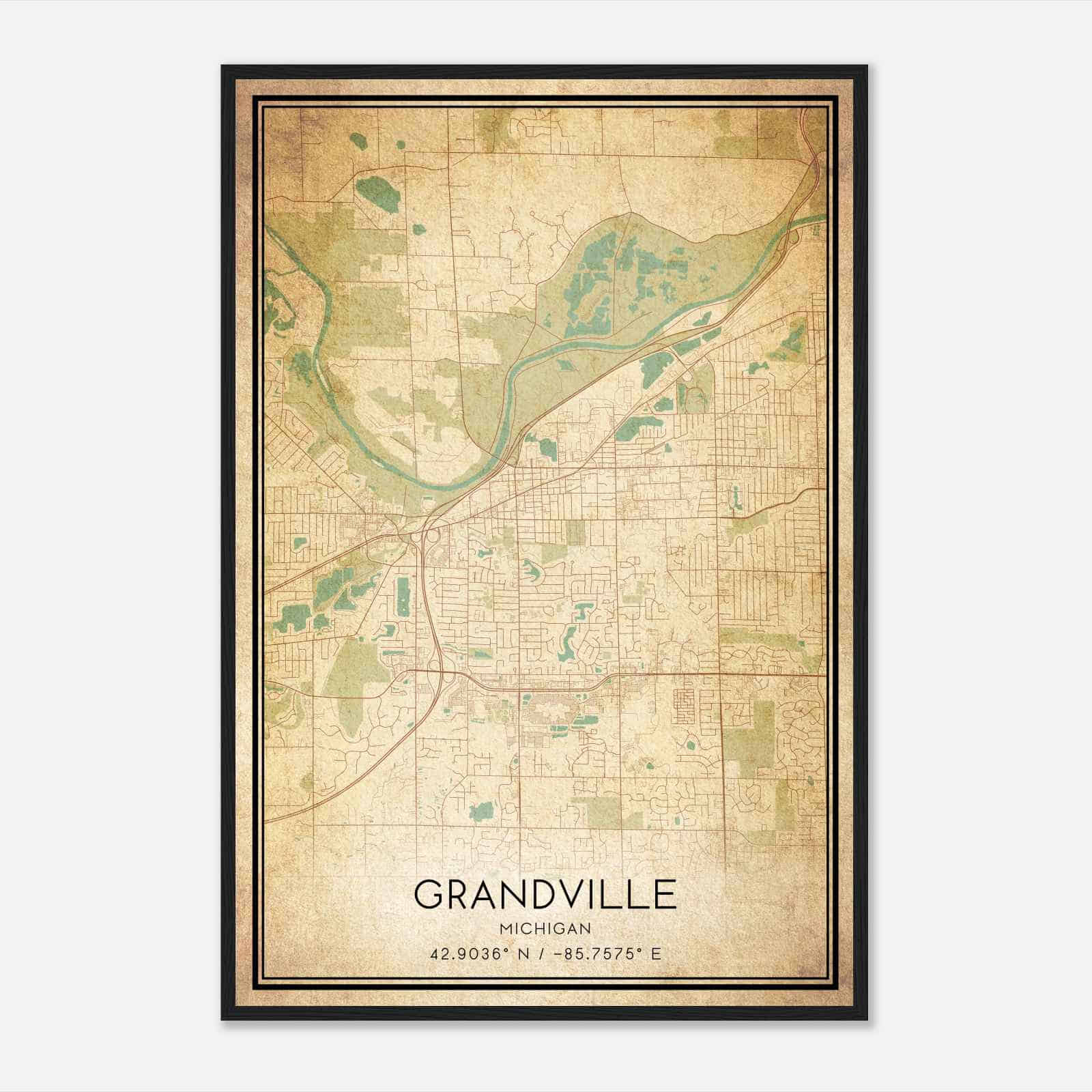 Vintage Grandville Michigan Map Poster, Modern Home Decor Wall Art Print