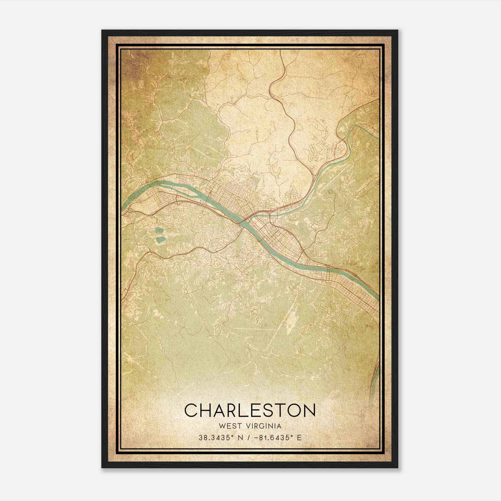 Vintage Charleston West Virginia Map Poster, Modern Home Decor Wall Art Print Vintage Charleston West Virginia Map Poster, Modern Home Decor Wall Art Print