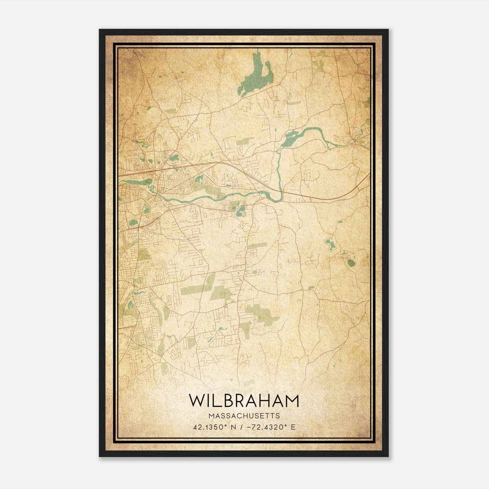 Vintage Wilbraham Massachusetts Map Poster, Modern Home Decor Wall Art Print