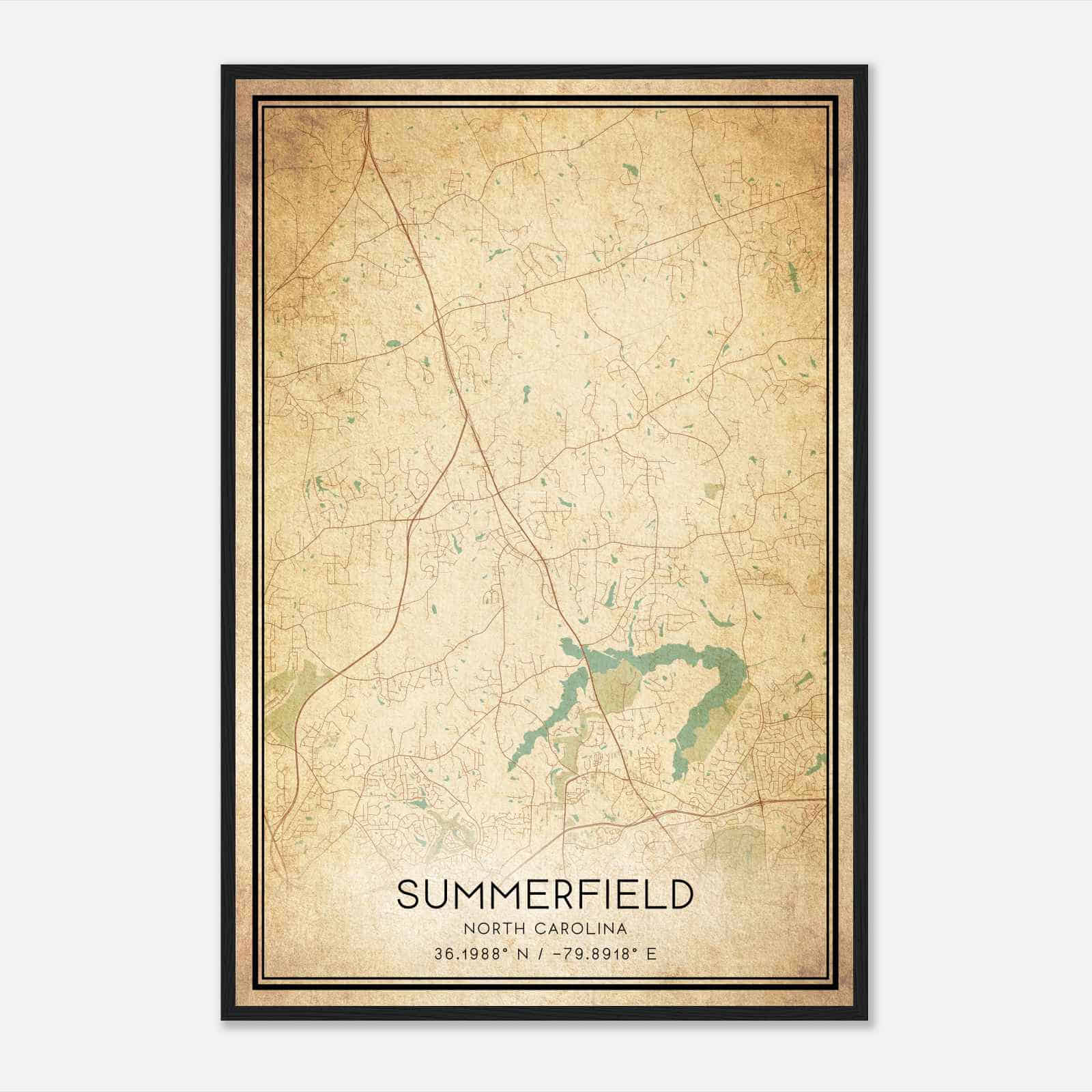 Vintage Summerfield North Carolina Map Poster, Modern Home Decor Wall Art Print