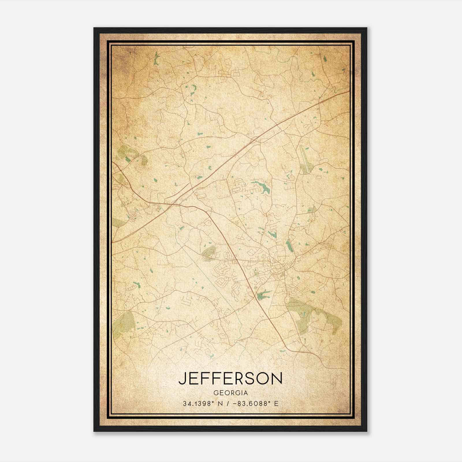 Vintage Jefferson Georgia Map Poster, Modern Home Decor Wall Art Print