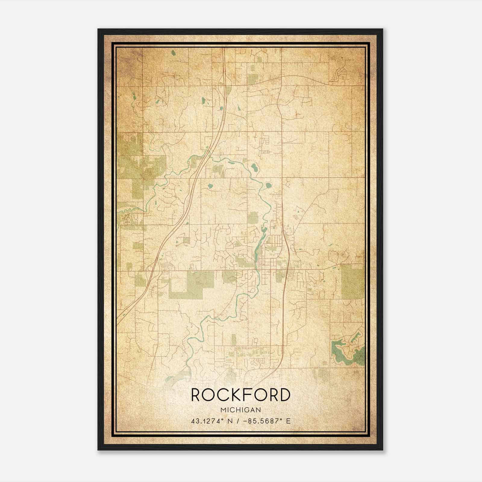 Vintage Rockford Michigan Map Poster, Modern Home Decor Wall Art Print