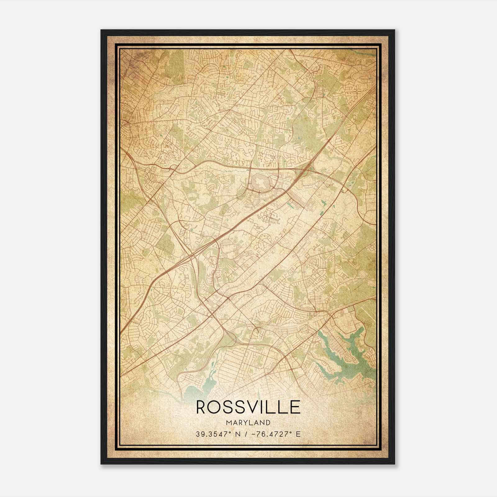 Vintage Rossville Maryland Map Poster, Modern Home Decor Wall Art Print