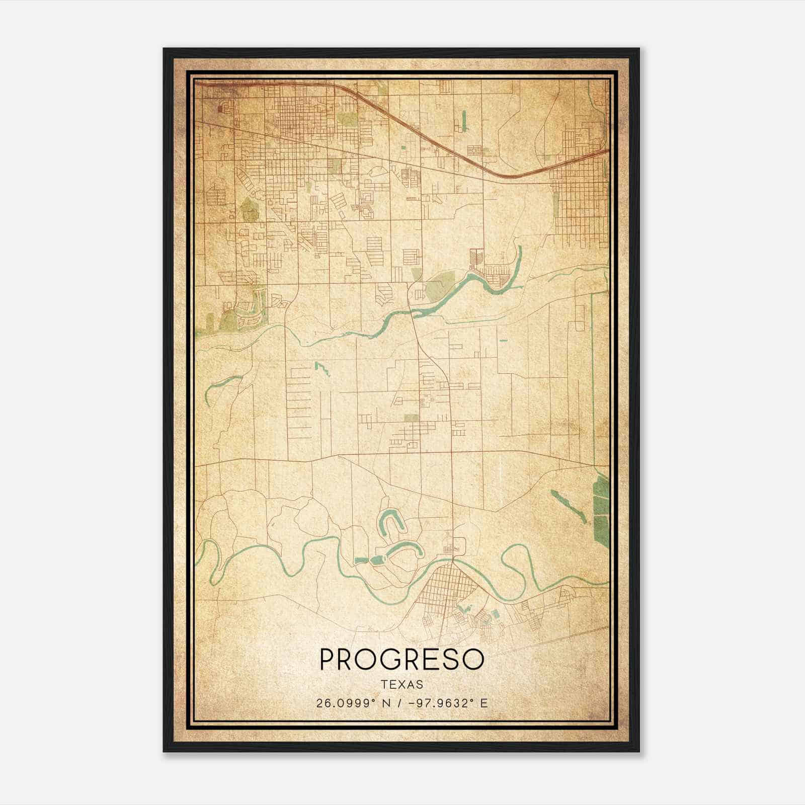Vintage Progreso Texas Map Poster, Modern Home Decor Wall Art Print