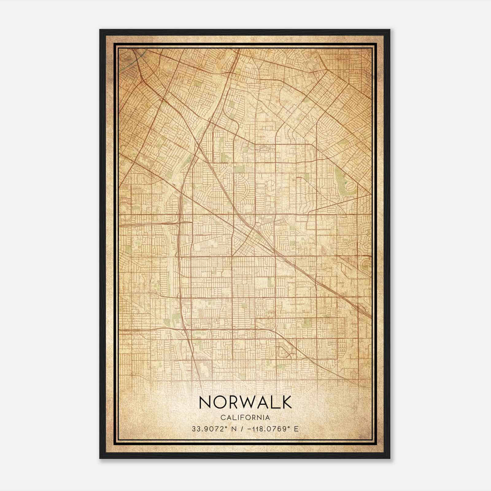 Vintage Norwalk California Map Poster, Modern Home Decor Wall Art Print