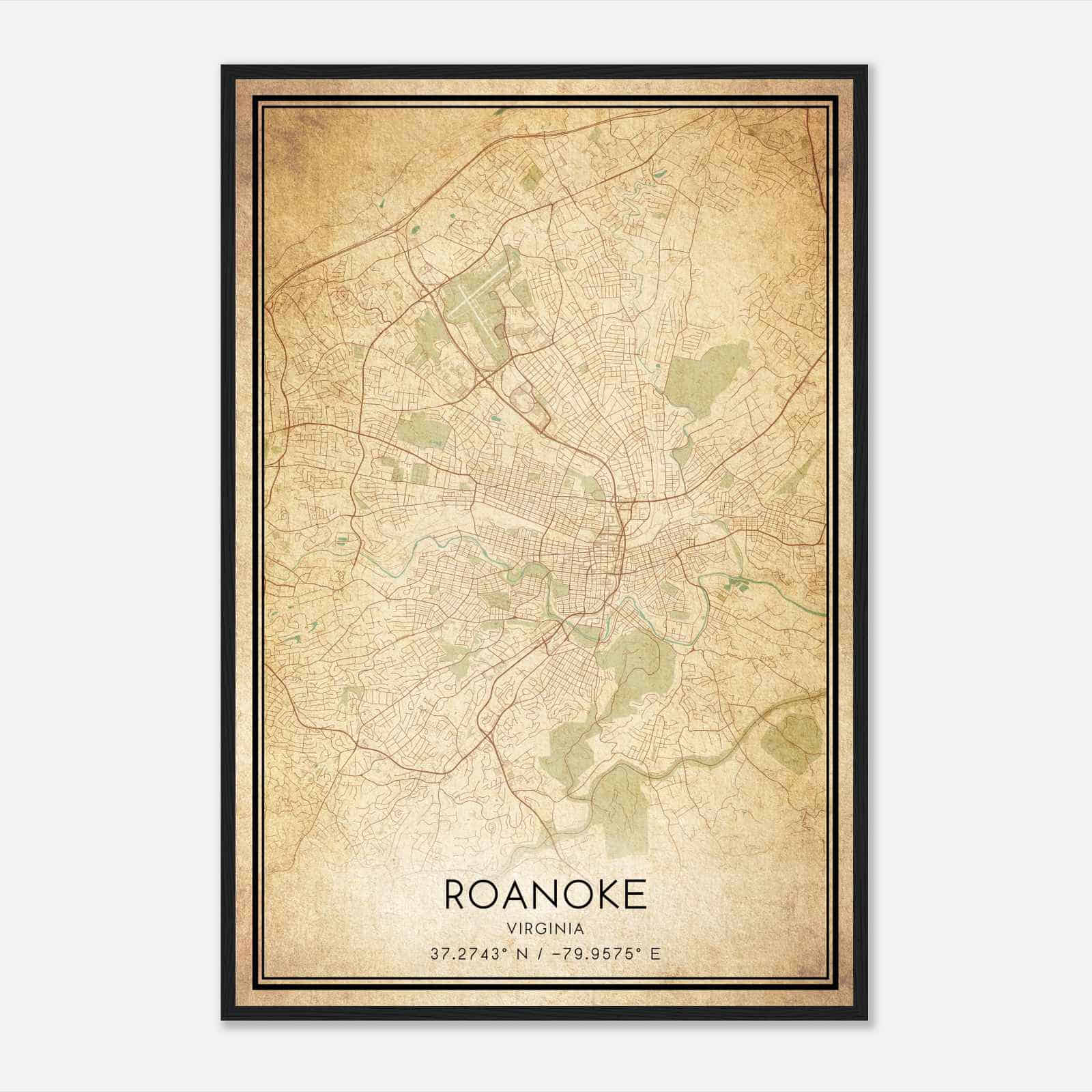 Vintage Roanoke Virginia Map Poster, Modern Home Decor Wall Art Print