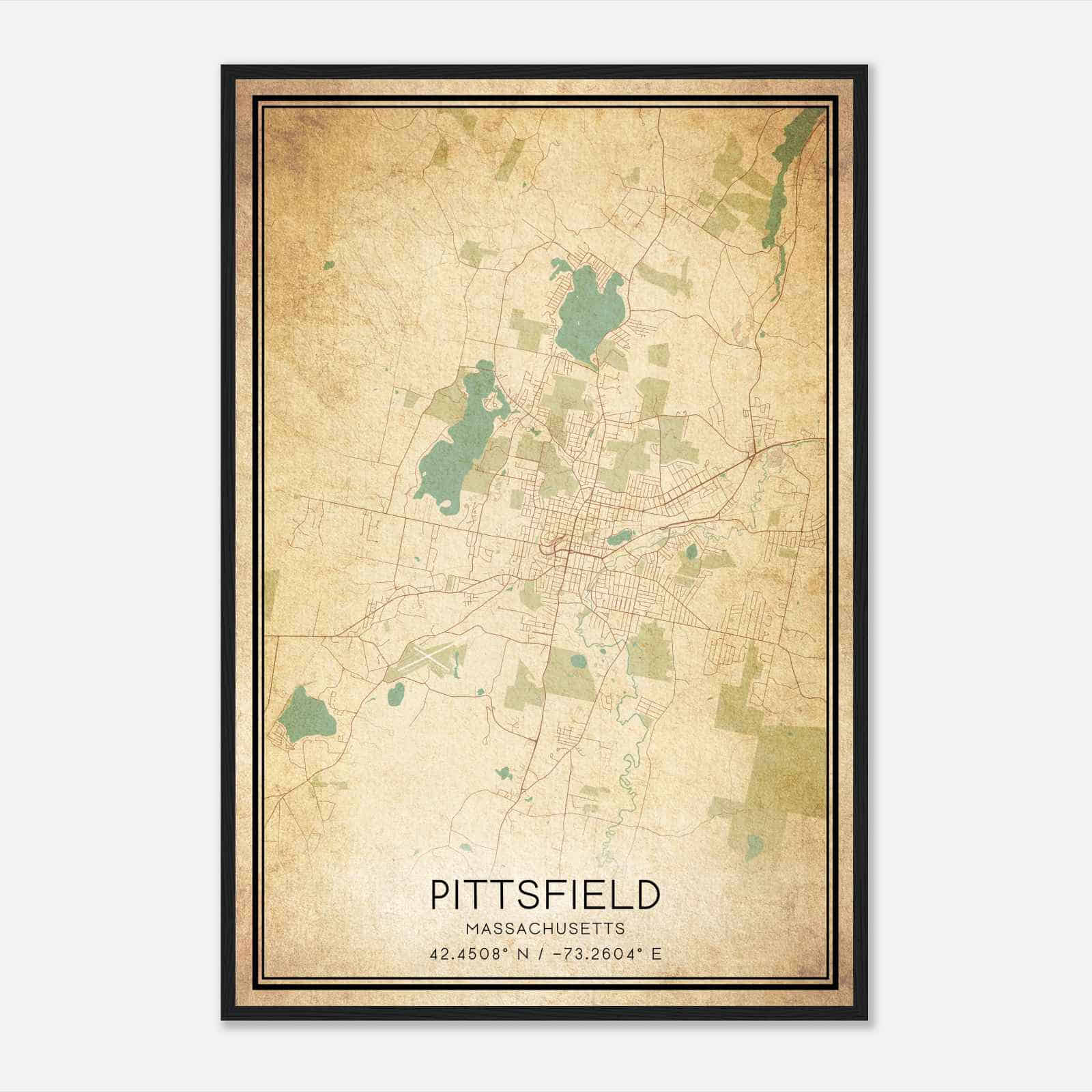 Vintage Pittsfield Massachusetts Map Poster, Modern Home Decor Wall Art Print