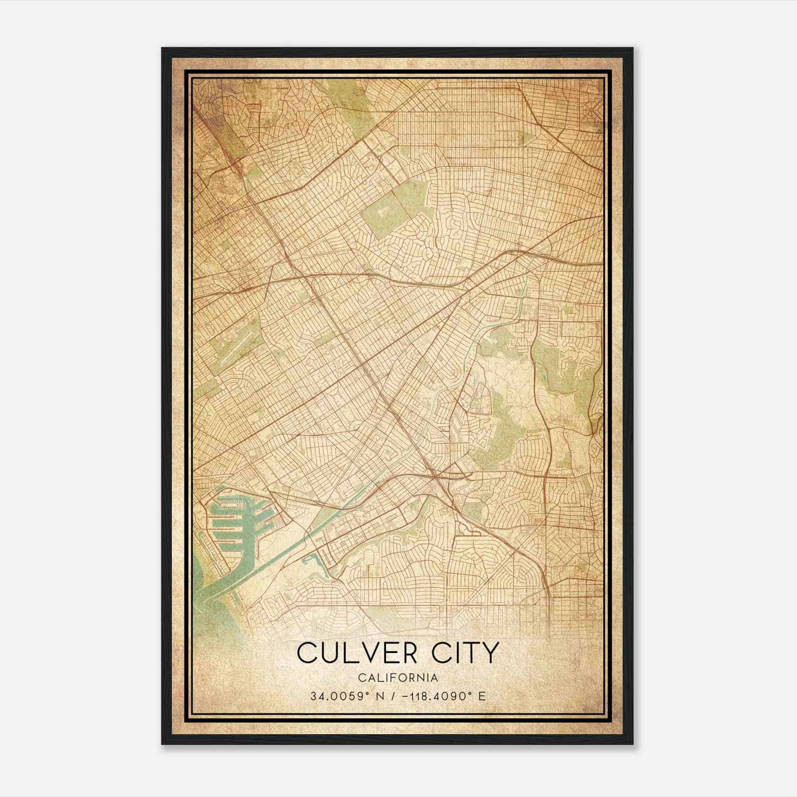 Vintage Culver City California Map Poster, Modern Home Decor Wall Art Print