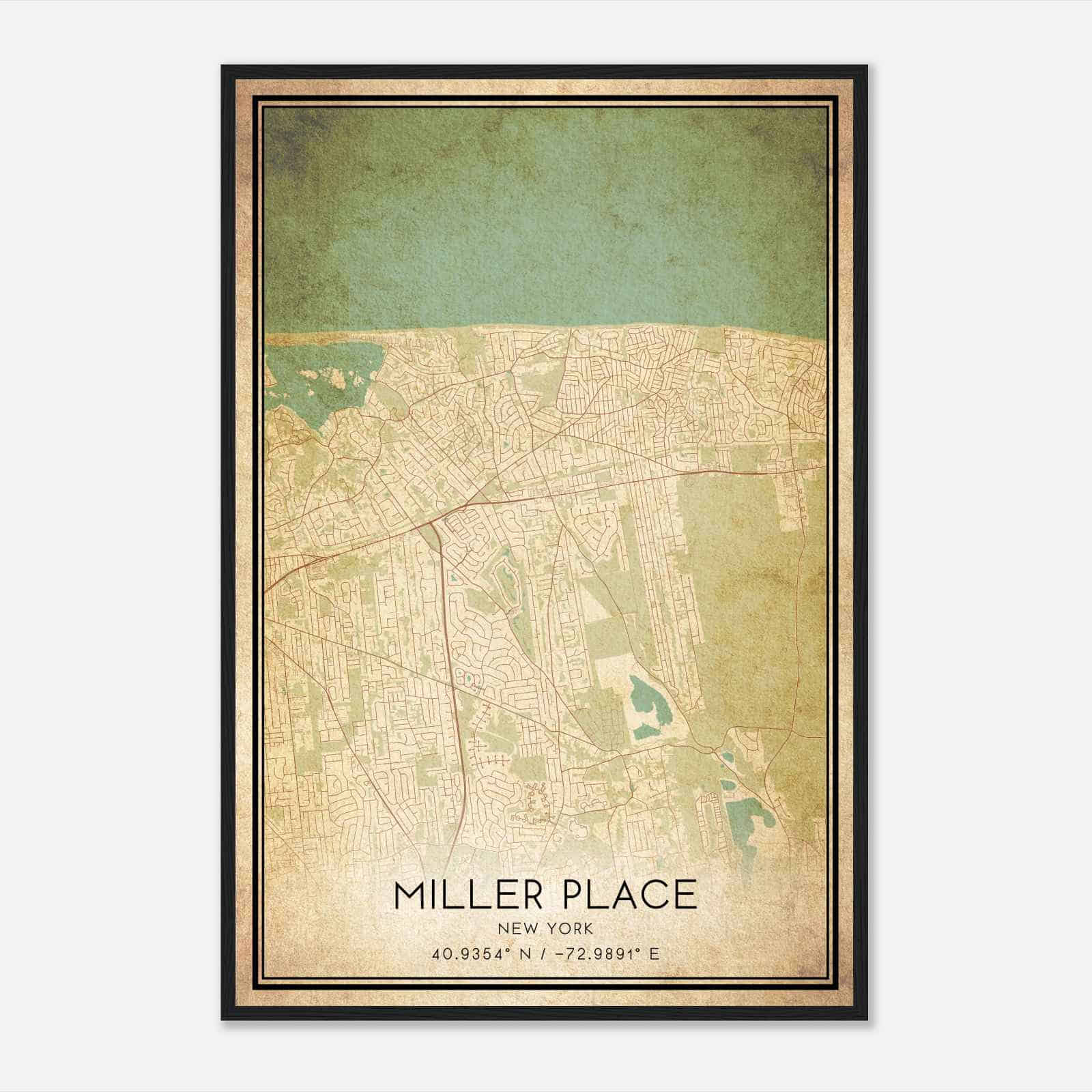Vintage Miller Place New York Map Poster, Modern Home Decor Wall Art Print