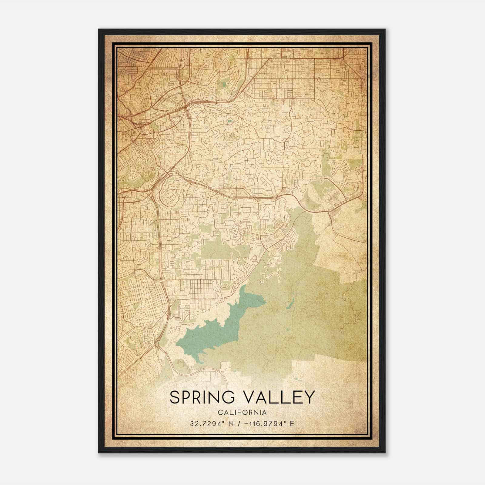 Vintage Spring Valley California Map Poster, Modern Home Decor Wall Art Print