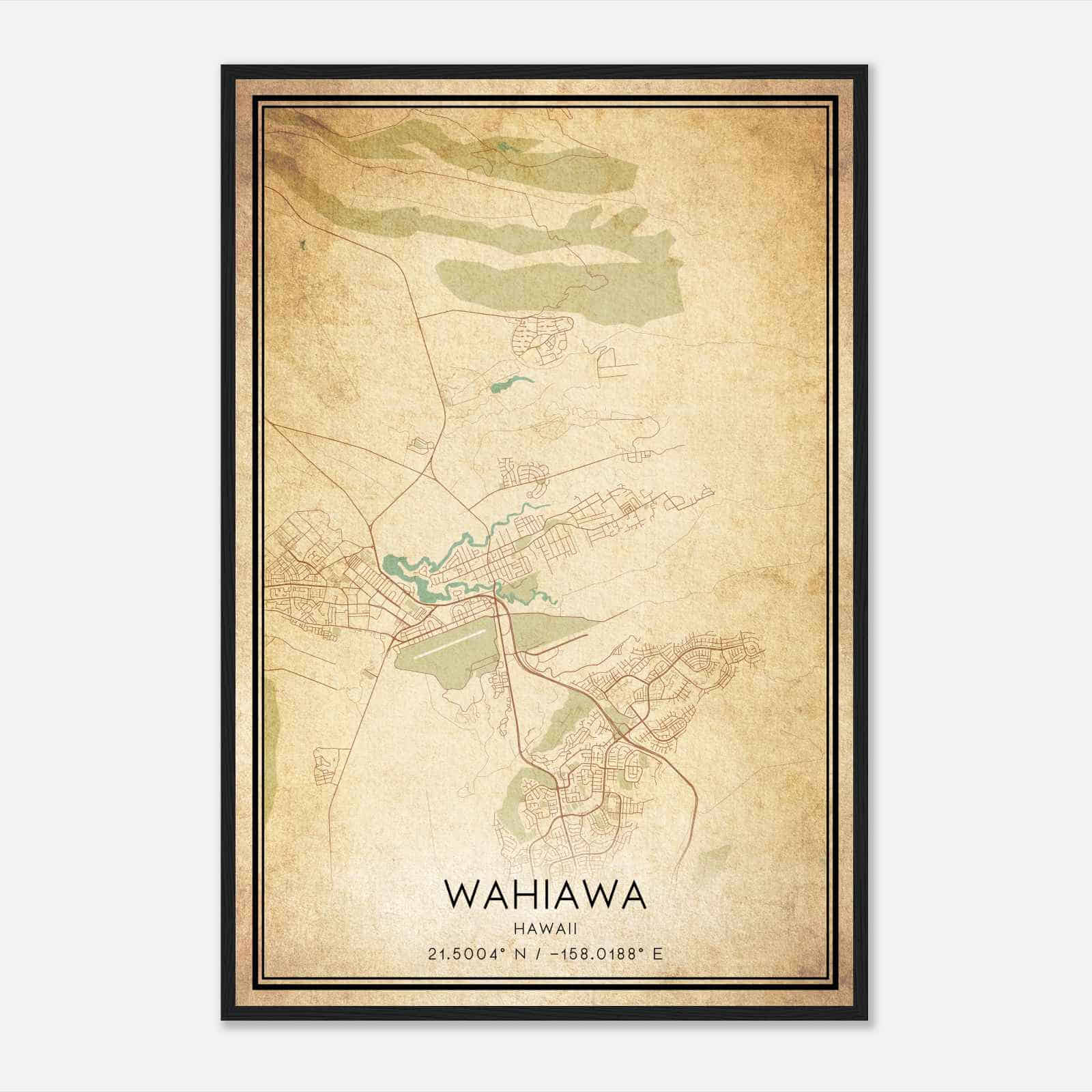 Vintage Wahiawa Hawaii Map Poster, Modern Home Decor Wall Art Print