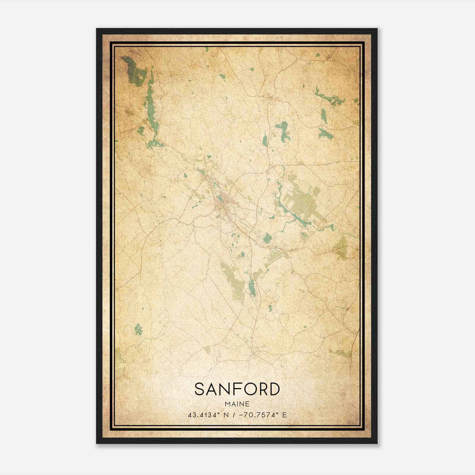 Vintage Sanford Maine Map Poster, Modern Home Decor Wall Art Print