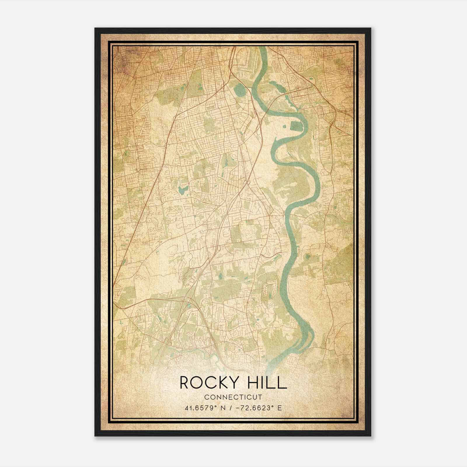 Vintage Rocky Hill Connecticut Map Poster, Modern Home Decor Wall Art Print