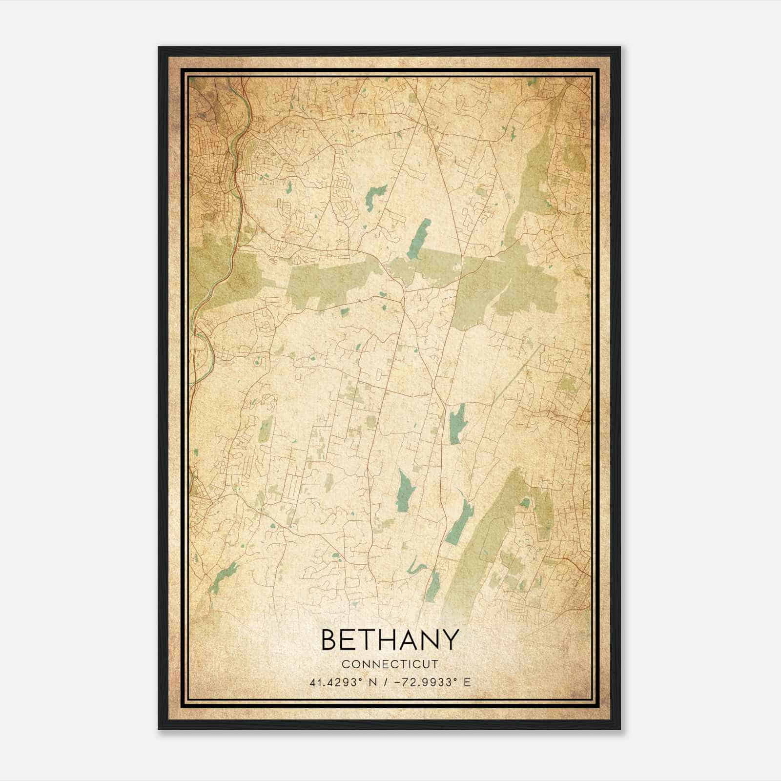 Vintage Bethany Connecticut Map Poster, Modern Home Decor Wall Art Print