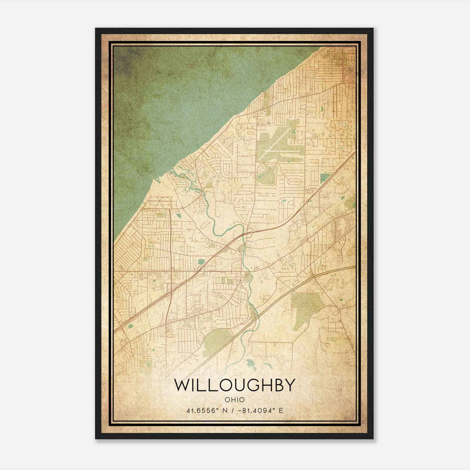 Vintage Willoughby Ohio Map Poster, Modern Home Decor Wall Art Print