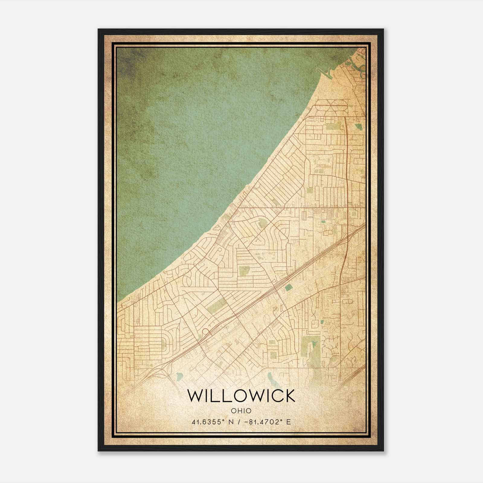 Vintage Willowick Ohio Map Poster, Modern Home Decor Wall Art Print