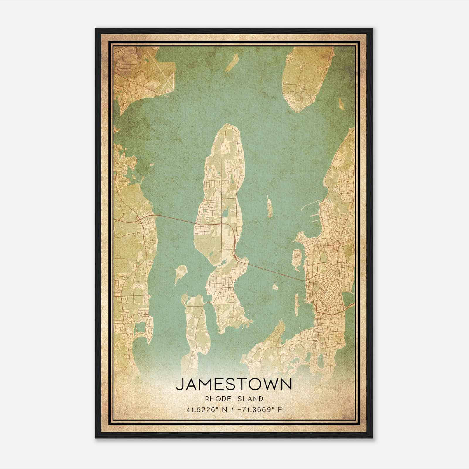 Vintage Jamestown Rhode Island Map Poster, Modern Home Decor Wall Art Print