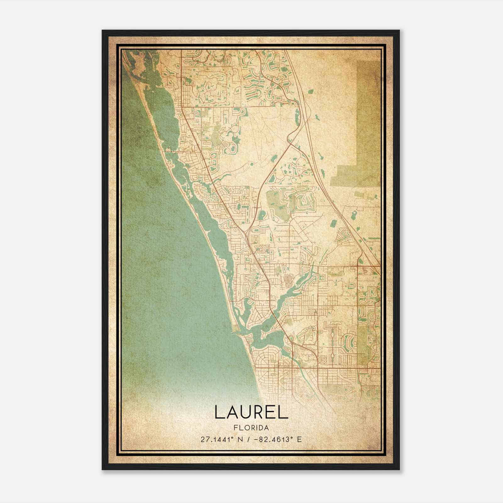 Vintage Laurel Florida Map Poster, Modern Home Decor Wall Art Print
