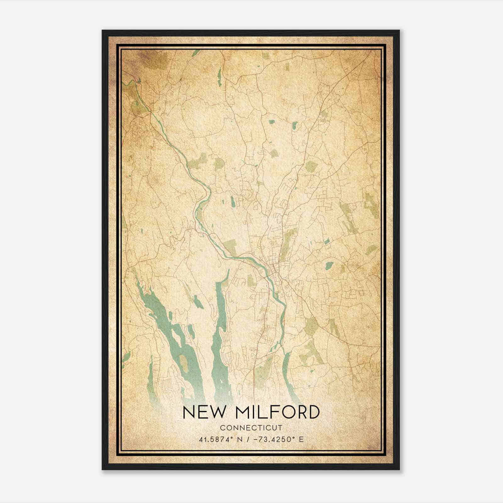 Vintage New Milford Connecticut Map Poster, Modern Home Decor Wall Art Print