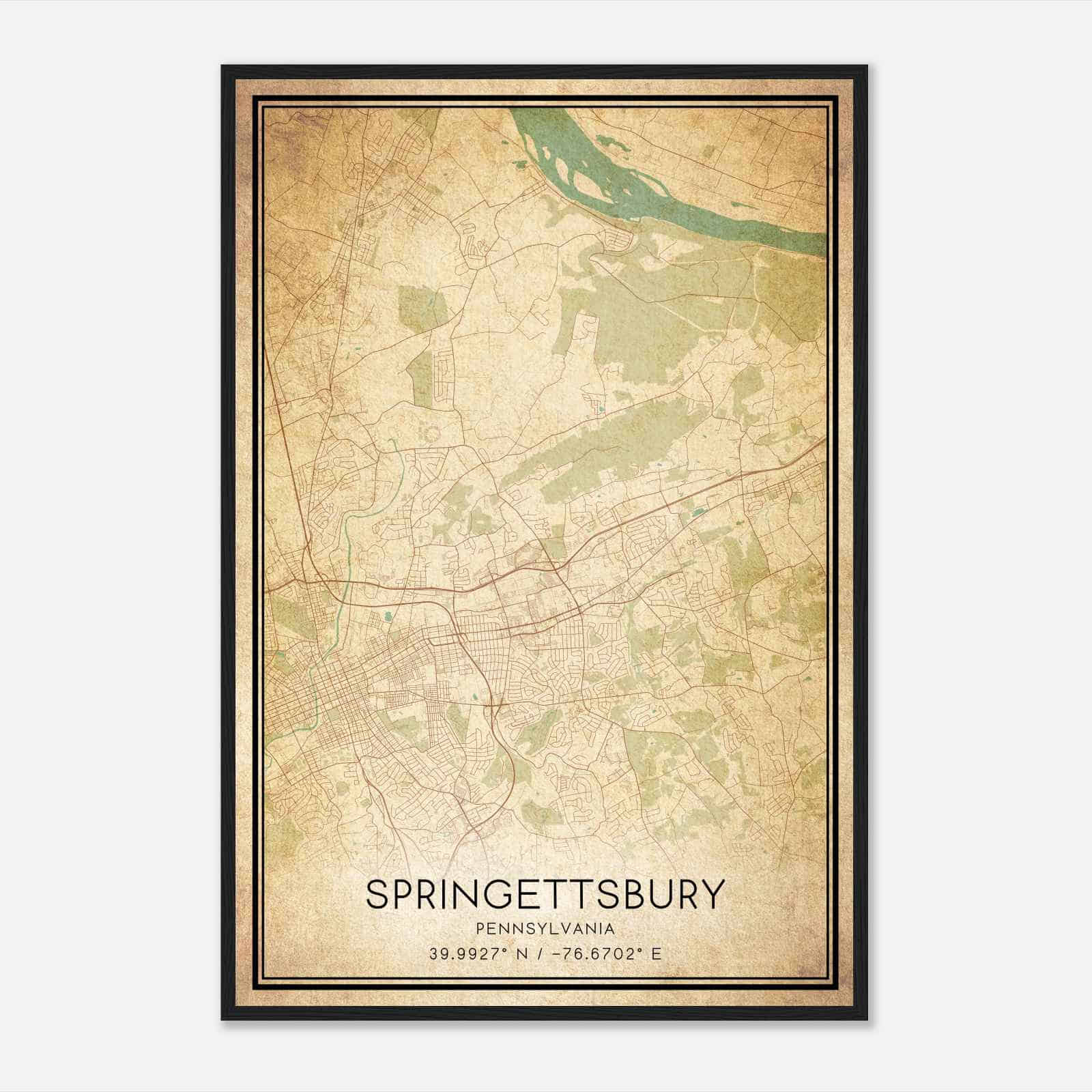 Vintage Springettsbury Pennsylvania Map Poster, Modern Home Decor Wall Art Print