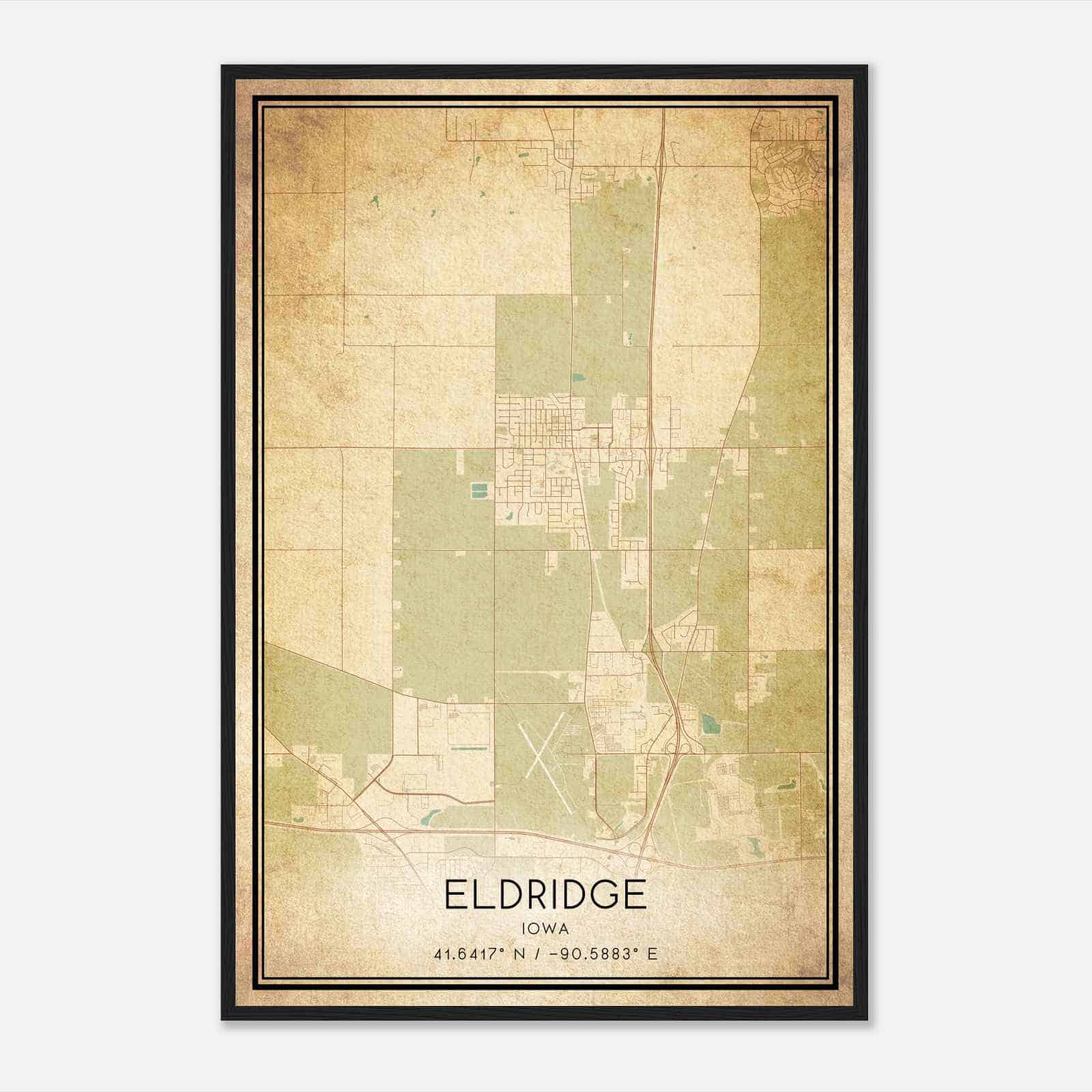 Vintage Eldridge Iowa Map Poster, Modern Home Decor Wall Art Print