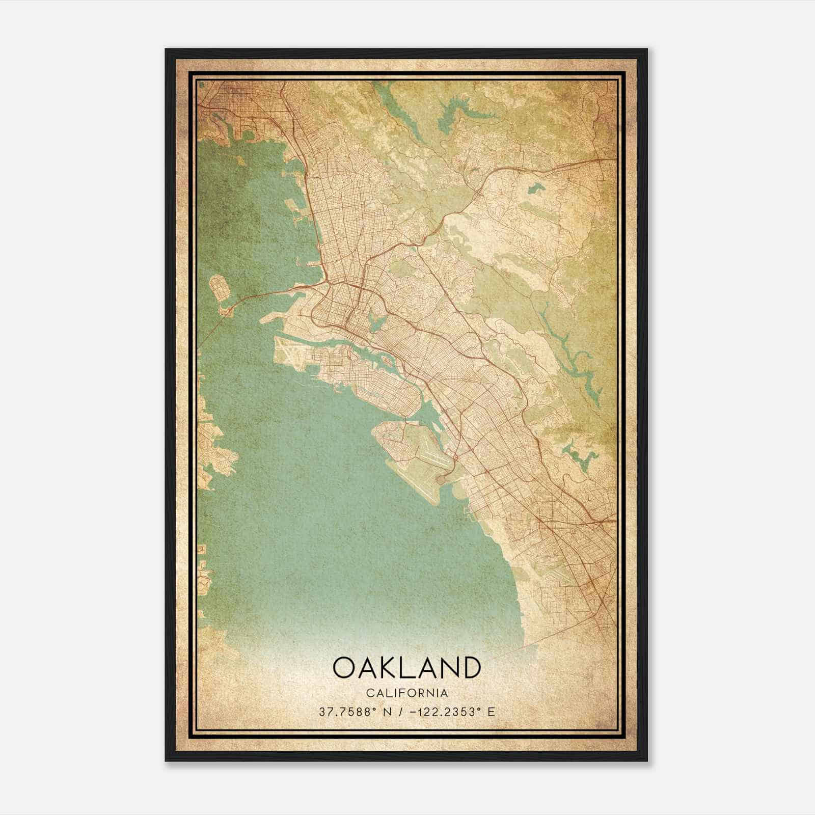 Vintage Oakland California Map Poster, Modern Home Decor Wall Art Print