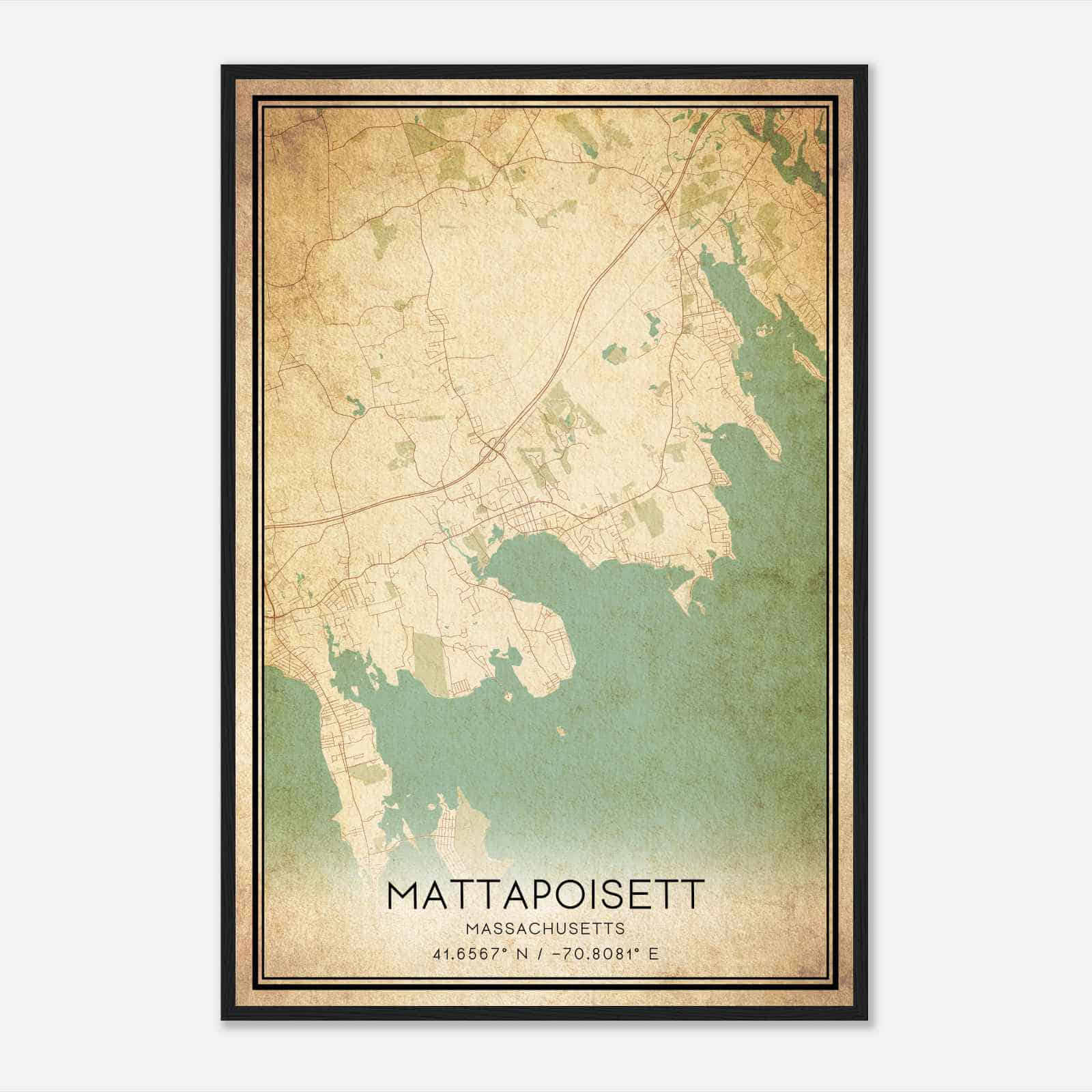 Vintage Mattapoisett Massachusetts Map Poster, Modern Home Decor Wall Art Print